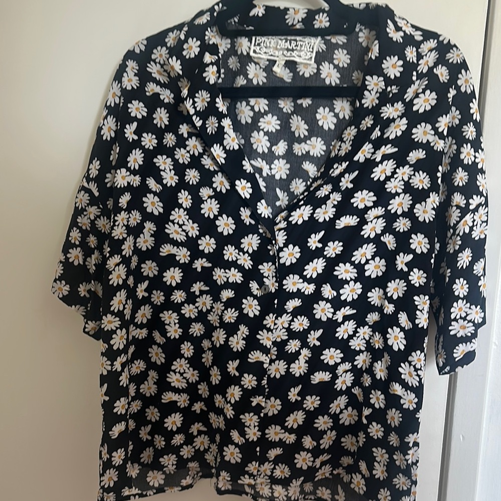 Pink Martini Black Floral Button-Up Shirt